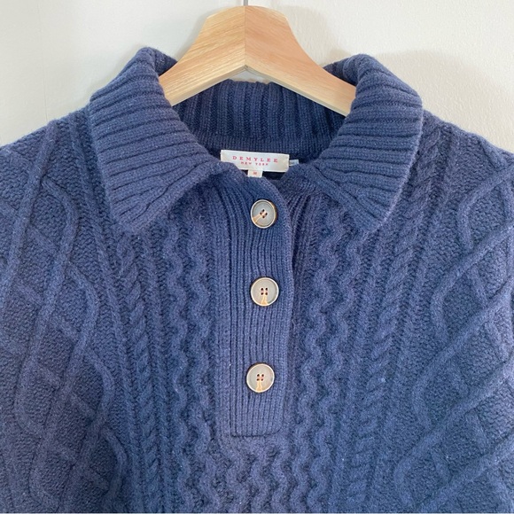 Demylee New York Cableknit Navy Blue Sweater 100% Wool - M - Picture 4 of 13